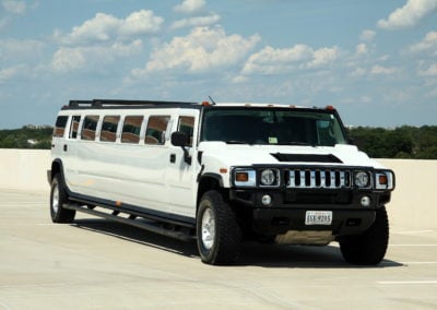 Front view white hummer limo rental