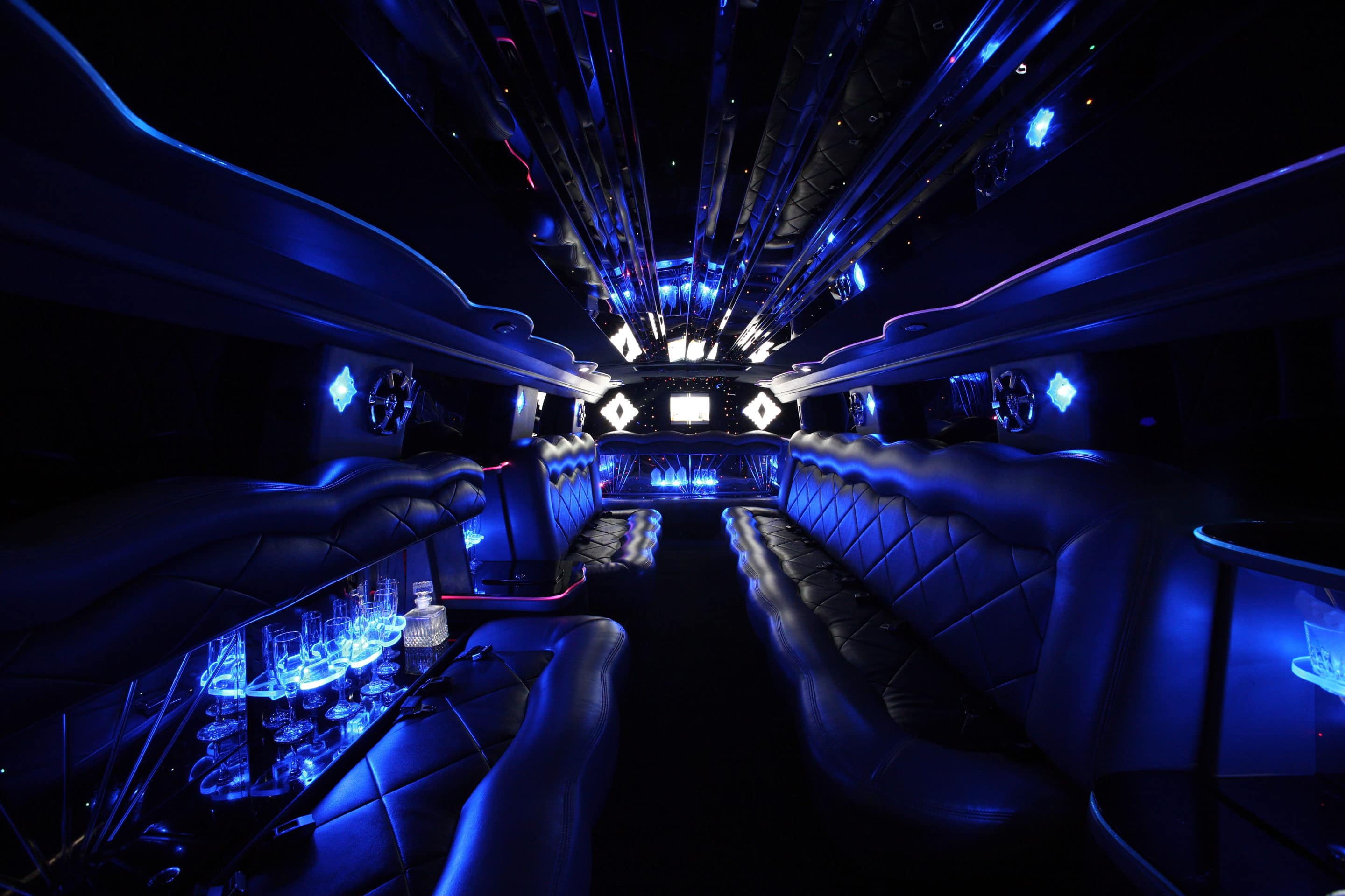 Interior hummer limo blue dance lighting